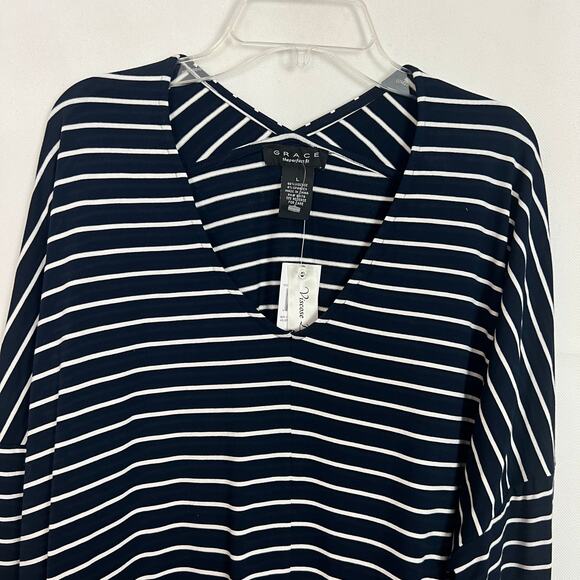 NWT Grace Striped V-Neck Dolman Sleeve Top Size Large - Picture 3 of 10